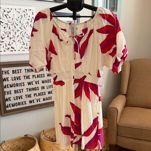 Nine West White and Red Floral Mini Dress